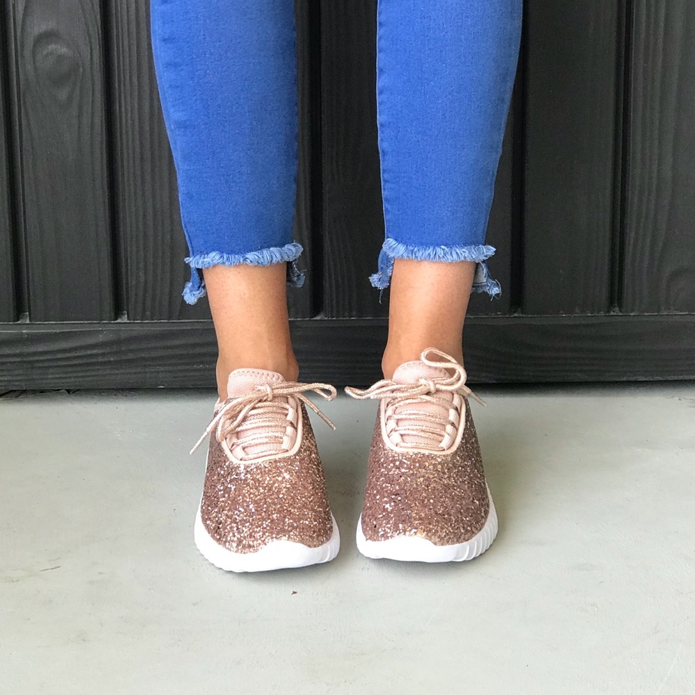 NIB Lightweight Rose Gold Glitter Sparkly Sneakers - Picture 7 of 8